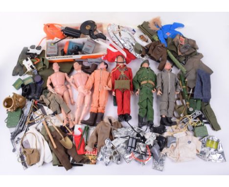 A Quantity of Action Man and Accessories, including six painted head dolls, in fair to excellent condition, one missing hand,