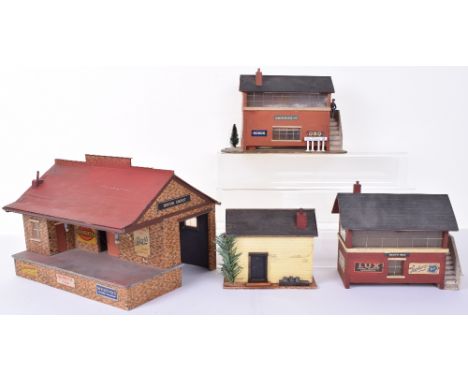 Collection of lead Railway figures, Station accessories and Bassett-Lowke 0 gauge wooden track side buildings, including over