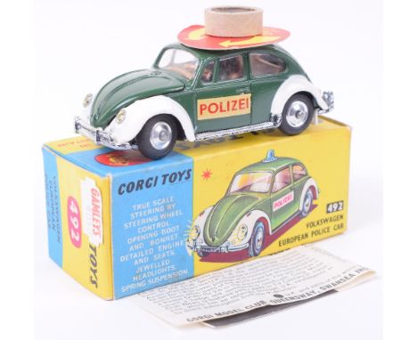 Corgi Toys 492 Volkswagen European Police Car, green/white body, tan interior ‘Polizei’ transfers, spun wheel hubs, in near m