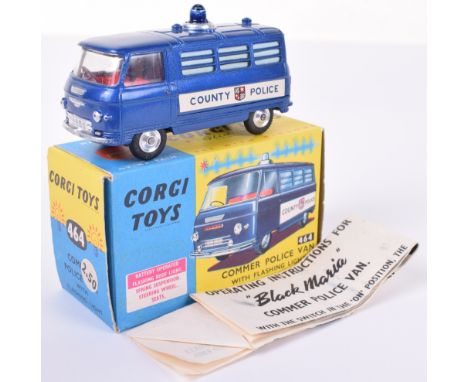 Corgi Toys 464 Black Maria Commer Police Van, metallic blue body ‘County Police’ decals, blue working battery operated roof l