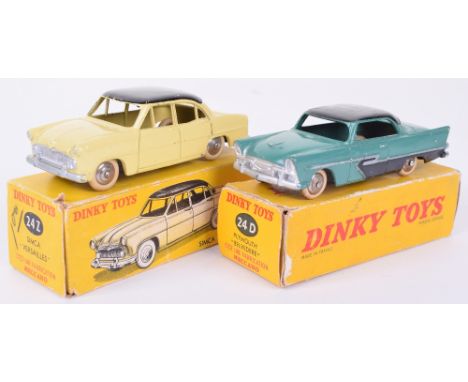 French Dinky two boxed cars, 24Z Simca Vedette Versailles 1st type no towing eye, yellow body and black roof, plated convex h