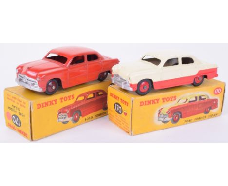 Dinky two boxed 170 Ford Fordor Sedans, red with maroon hubs, good condition, few minor chips, box with added colour spot, tw