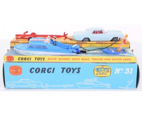Corgi Toys The ‘Riviera’ Gift Set 31, Buick Riviera, light blue in near mint original condition, Dolphin Cabin Cruiser with f