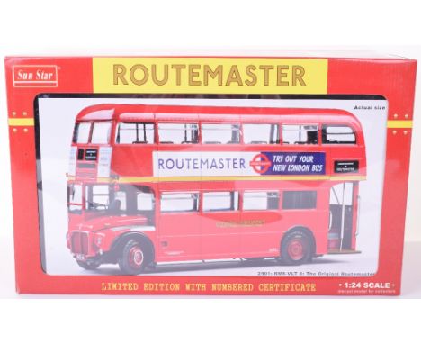 Sun Star 1:24 scale 2901 RM8-VLT 8: The original LT Routemaster diecast model, red with detailed interior, opening bonnet, po