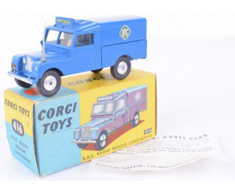 Corgi Toys 416 RAC Radio Rescue Land-Rover, blue body, tin tilt, flat spun wheels, aerial, in excellent condition, with a ver