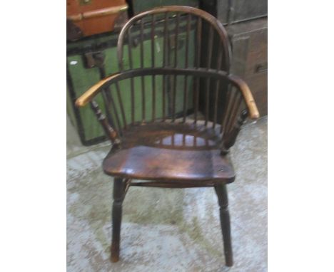 19th century ash and elm stick back Windsor chair, on turned supports with stretchers 
