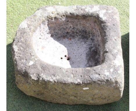 'D' shaped sandstone trough with drainage holes. 50cm x 46cm x 23cm 