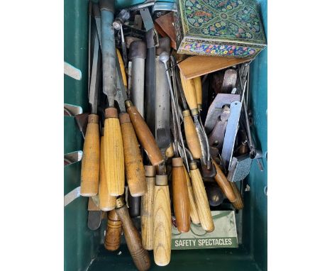 Collection of woodworking tools, to include chisels stamped Marples, Sorby, etc. 