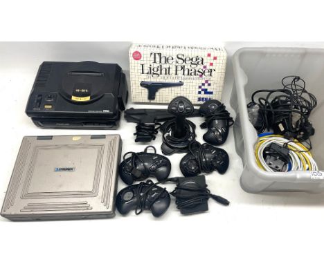 Sega Mega-CD and Mega drive console set, with four controllers, saitek joystick, Sega light phaser and Itronix laptop model I