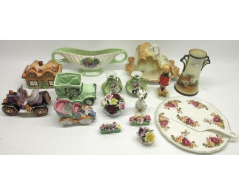 Goebel figure of a girl and two ducklings, H15.5cm; Royal Doulton vase, H19cm; Victorian cheese dish with cover and other dec