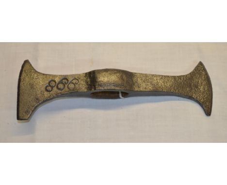 17th century style double edged iron axe head, stamped 998, L31cm 