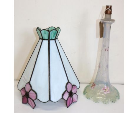 Julia Bradbury Collection:&nbsp;Edwardian Vaseline glass table lamp, enamelled with trailing foliage, H38cm and an Art Deco s