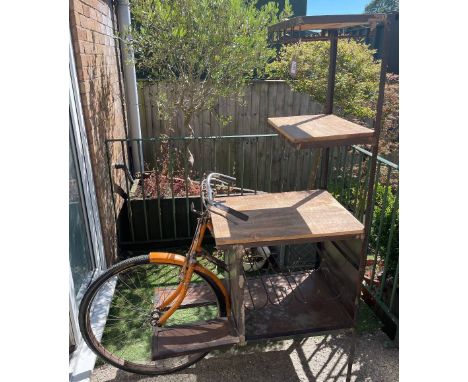 Shane Lynch collection - Vintage Bicycle bar counter complete with wine/ bottle rack, counter tops and glass hangers 