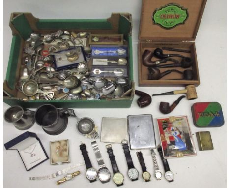 George VI silver cigarette case, Joseph Gloster Birmingham 1936; EPNS cigarette case; Missouri meerschaum Corn Cob pipe; othe