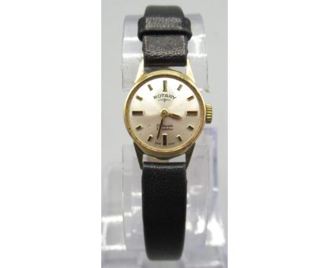 Ladies rotary 9ct gold wristwatch, signed silvered sunburst dial, applied baton indices, SD snap on case back no. 2763, hallm
