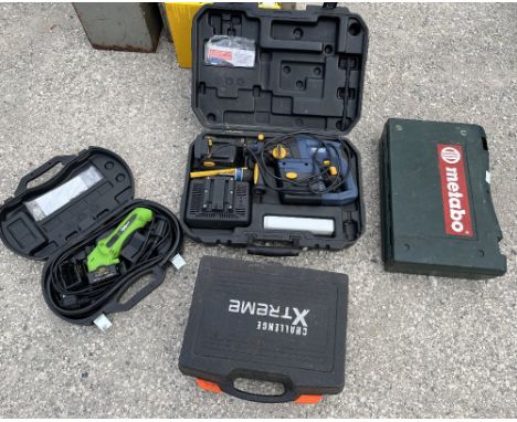 Four electric power tools, including a Metabo drill, a Powercraft drill, a precision saw etc. A/F 