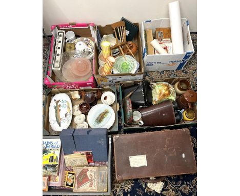 Collection of vintage jig-saw puzzles, ceramics, two pairs of binoculars, etc. 