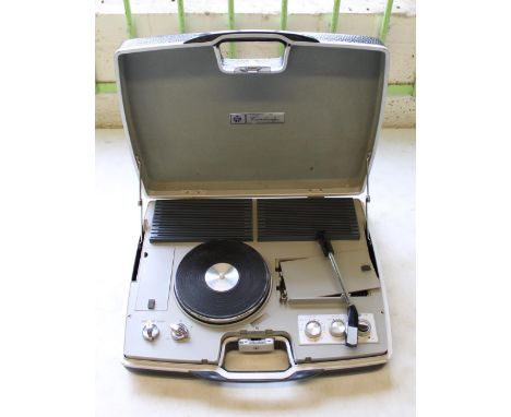 Pye Cambridge portable battery powered cased scarce record player, with three speeds (45, 78 and 33) 