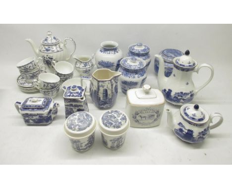 Pair of Spode Italian blue and white lidded storage jars, H19cm; matching vase, H20cm; Johnson Bros Indies teaset and Rington