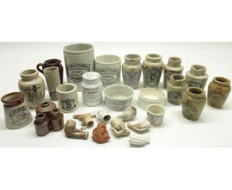 Collection of ceramic jars for cream, foods, and ointments incl, J. Sainsburys potted meats, Boots cash chemists, Provincial 