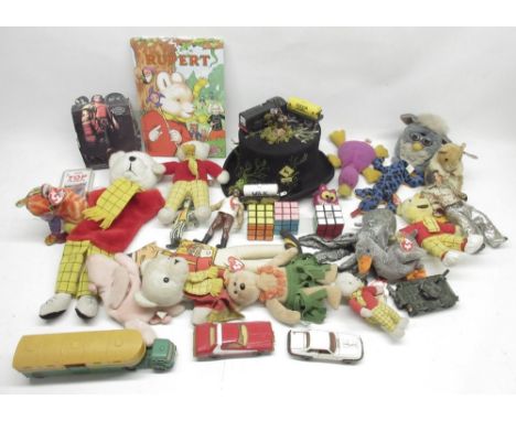 Kingice Thomas the Tank Engine themed black silk top hat; Sunny Jim Force Wheat Flakes soft toy; Rupert Bear hand puppet; oth