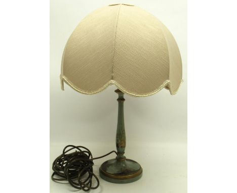 20th century blue Chinoiserie decorated table lamp, on circular tapering base, with shade, h55cm max 