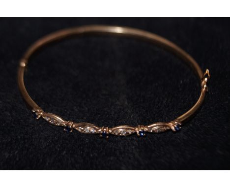 9ct Gold bangle set with diamond &amp; sapphires