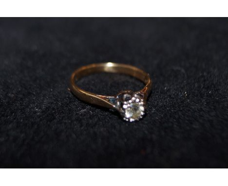 Yellow metal (Tested for high carat) ring set with central diamond Size K