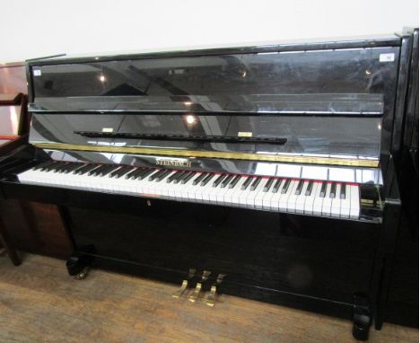 Steinbach (c2007) A Model 108 upright piano in a traditional bright ebonised case.  AMENDMENT Is in a modern style case.