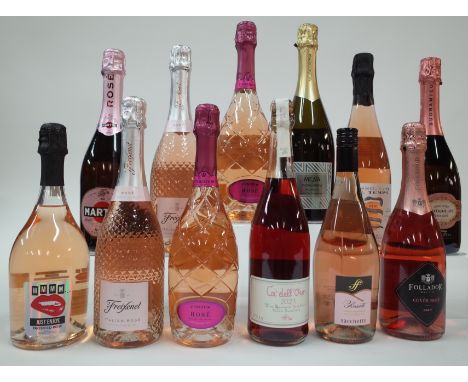 12 BOTTLES ITALIAN SPARKLING ROSÉ WINEMMMM Just Enjoy Prosecco; Freixenet 2 x Extra Dry NV; Martini + Rosso Martini Extra Dry