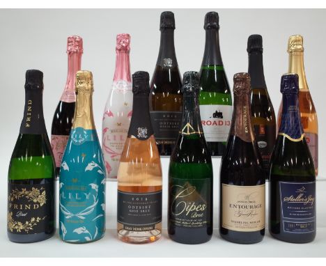 12 BOTTLES CANADIAN SPARKLING WINEFrind Brut; Lily Methode Cuve Close and Methode Cuve Close Rosé; Truis Brut Rosé; Gray Monk