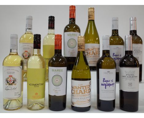 12 BOTTLES ITALIAN WHITE WINEKam Zadeh Selection 2 x Little Oak Chardonnay 2020; Borgo dai Trulli 2 x Vermentino 2021; Orion 