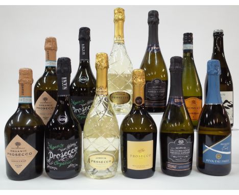 11 BOTTLES PROSECCO AND 1 FRIZZANTEAldi 2 x Organic Extra Dry and 2 x Specially Selected Valdobbiadene Superiore Extra Dry; E