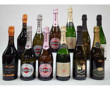 12 BOTTLES ITALIAN SPARKLING WINECasali 2 x Pra Di Bosso Storico Brut 2020 and Ca' Besina Brut 2018; Martini + Rossi 2 x Swee