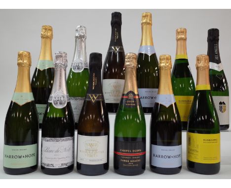 12 BOTTLES ENGLISH SPARKLING WINEHarrow + Hope 2 x Blanc de Blancs Brut 2017 and 2 x Reserve No.6 Brut NV; Court Garden 2 x B