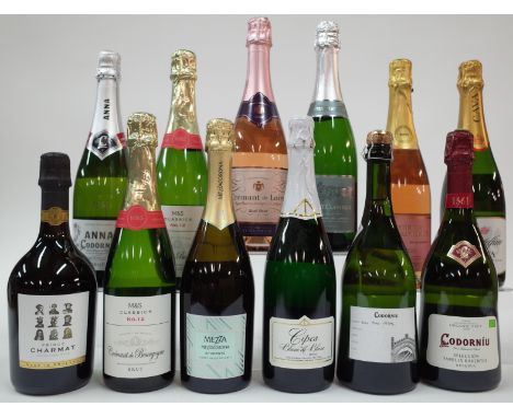 12 BOTTLES SPARKLING WINEDivergent Drinks Prince Charmat Brut NV; Codorniu Anna de Codorniu Brut NV, Non Plus Ultra and Selec