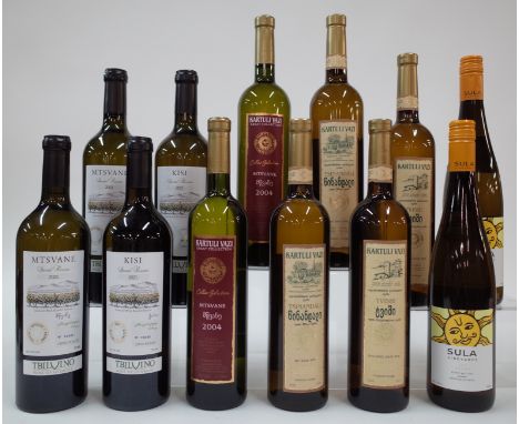 12 BOTTLES GEORGIAN AND INDIAN WHITE WINEJSC Tbilvino 2 x Mtsvane Special Reserve 2021 and 2 x Kisi Special Reserve 2021; Tif