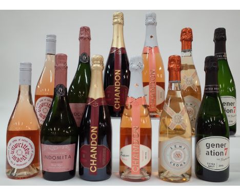 10 BOTTLES SPARKLING AND 2 ROSÉ WINETiwari House 2 x Unwritten Poem 2020; Vina Indomita 2 x Grand Cuvée Rosé Brut NV; Domaine