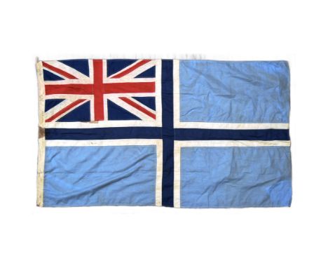 A WWII Second World War British Civil Air Ministry Ensign flag. Light blue field with a dark blue Saint George cross and Unio