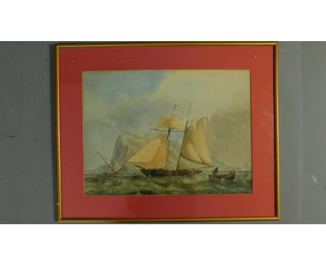 A 19th century Marine seascape watercolour from the Cornish coast, indistinctly signed top right, 33 x 44cm 