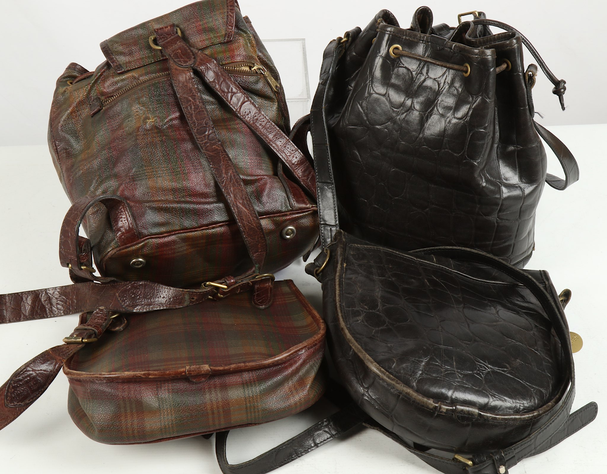 Four Vintage Mulberry Handbags, to include a tartan Scotchgrain