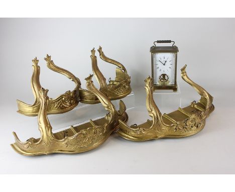 A German brass and bevelled glass cased carriage clock by Schatz & Sonne with floral border to face and Roman numerals, 15.5c