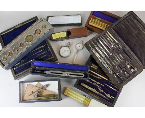 A collection of various measures including The Universal Map Measurer, Bouchers calculator, the Faber-Castell pocket slide ru