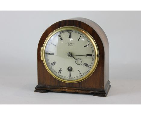 A J W Benson mantel clock in domed mahogany case, the movement market Coventry Astral, the white enamel dial with Roman numer