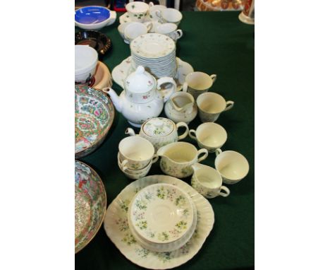 A Royal Doulton Avignon pattern part tea service, a Minton Spring Valley pattern part tea service and three pieces of Colclou