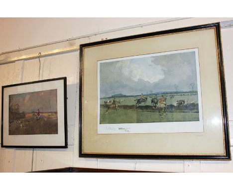 Lionel Edwards, hunting scene, coloured print, illustration to border, mount inscribed 'Cheshire', published by Eyre and Spot