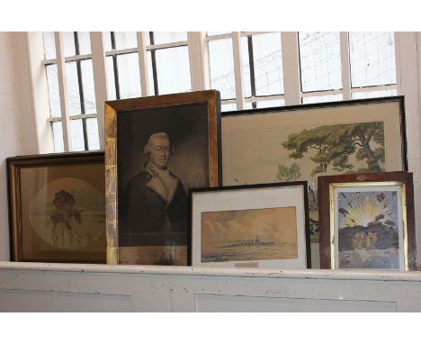 An assortment of 19th century and later prints including a portrait of Captain John Harvey of the ship Brunswick, two from By