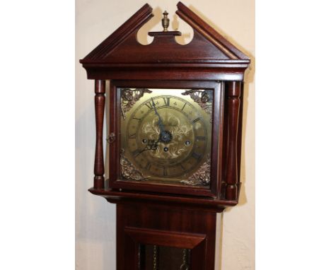 A Richard Broad granddaughter clock with eight day Westminster movement, the 7 inch square face with cherub spandrels, the br