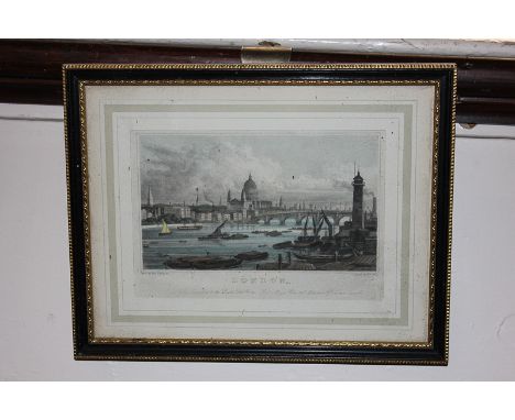 A late 19th century Ordnance Survey map of Chiswick, West London, framed, 41cm by 55cm, and a 19th century coloured engraving