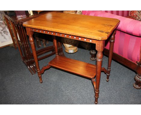 An Edwardian mahogany rectangular side table on turned legs with under shelf, 75cm